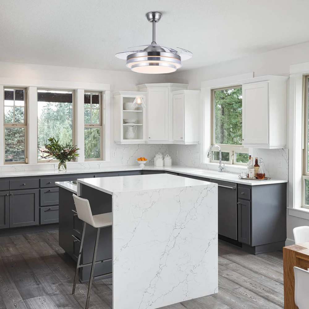 Full Spectrum Brushed Nickel Modern Double Bread Ceiling Fan Light