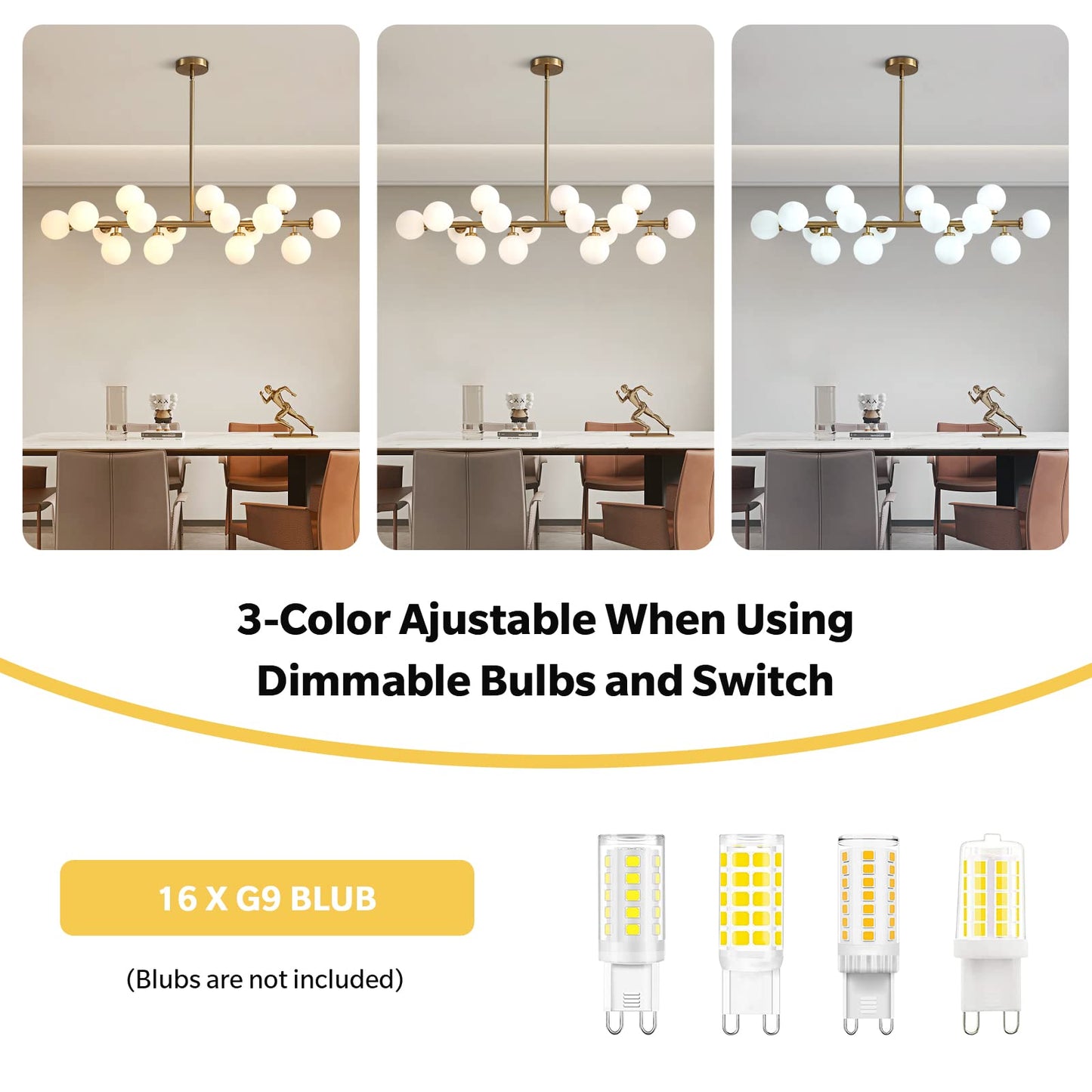 Linear Chandelier Gold Hanging Pendant Light Fixture with Globe Glass Shade Modern for Dining Room Living Room Kitchen Island Over Table 16-Light