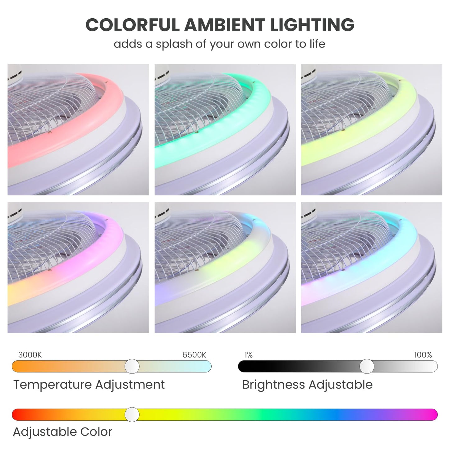 20 in. Smart Indoor White Low Profile Ceiling Fan with RGB Lights with Remote Included