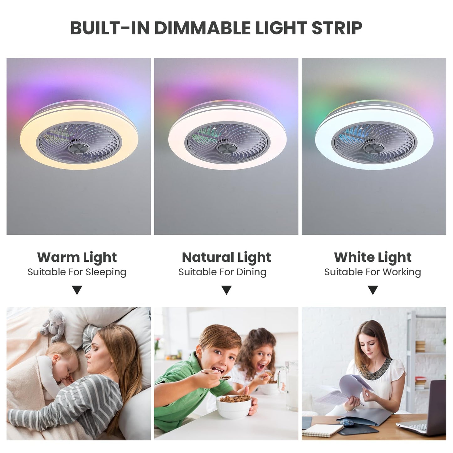 20 in. Smart Indoor White Low Profile Ceiling Fan with RGB Lights with Remote Included