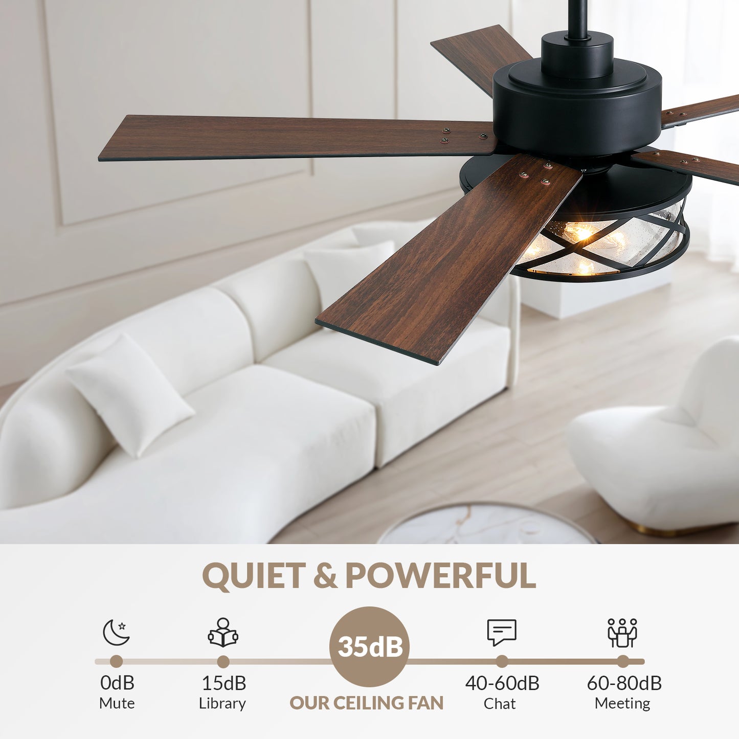 52 in. Indoor Black Chandelier Ceiling Fan with Remote Included with No Bulbs