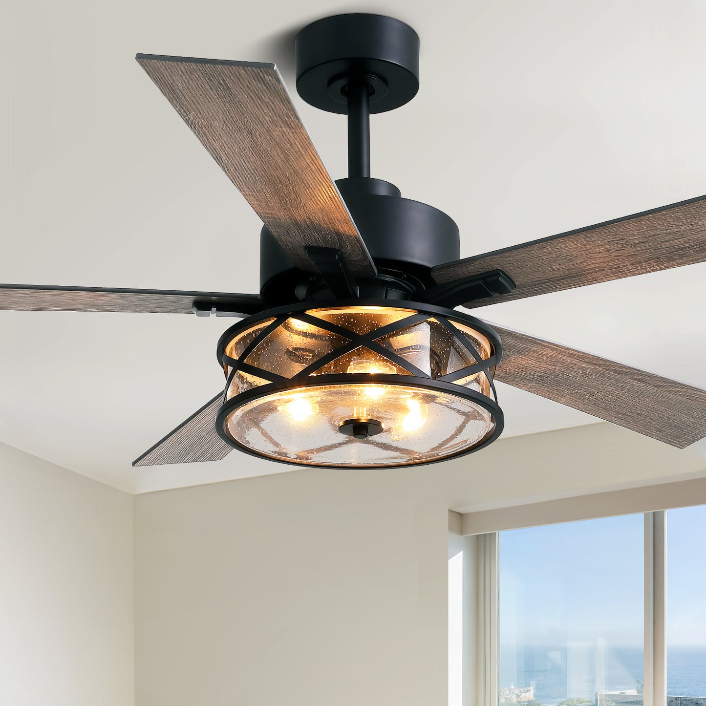 52 in. Indoor Black Chandelier Ceiling Fan with Remote Included with No Bulbs