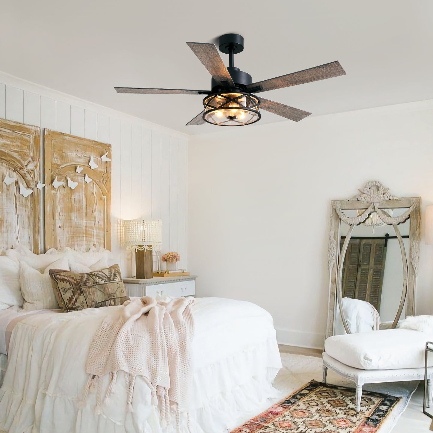 52 in. Indoor Black Chandelier Ceiling Fan with Remote Included with No Bulbs
