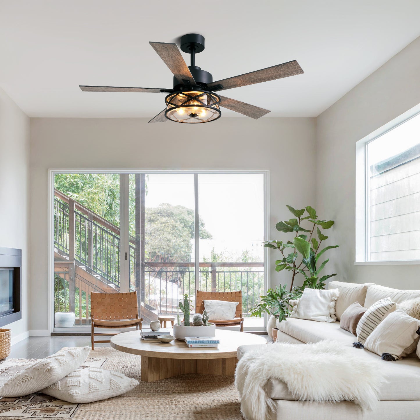 52 in. Indoor Black Chandelier Ceiling Fan with Remote Included with No Bulbs