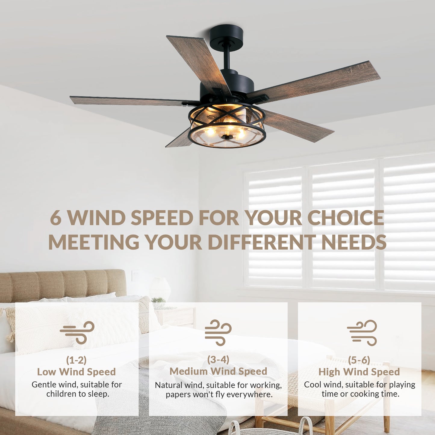 52 in. Indoor Black Chandelier Ceiling Fan with Remote Included with No Bulbs