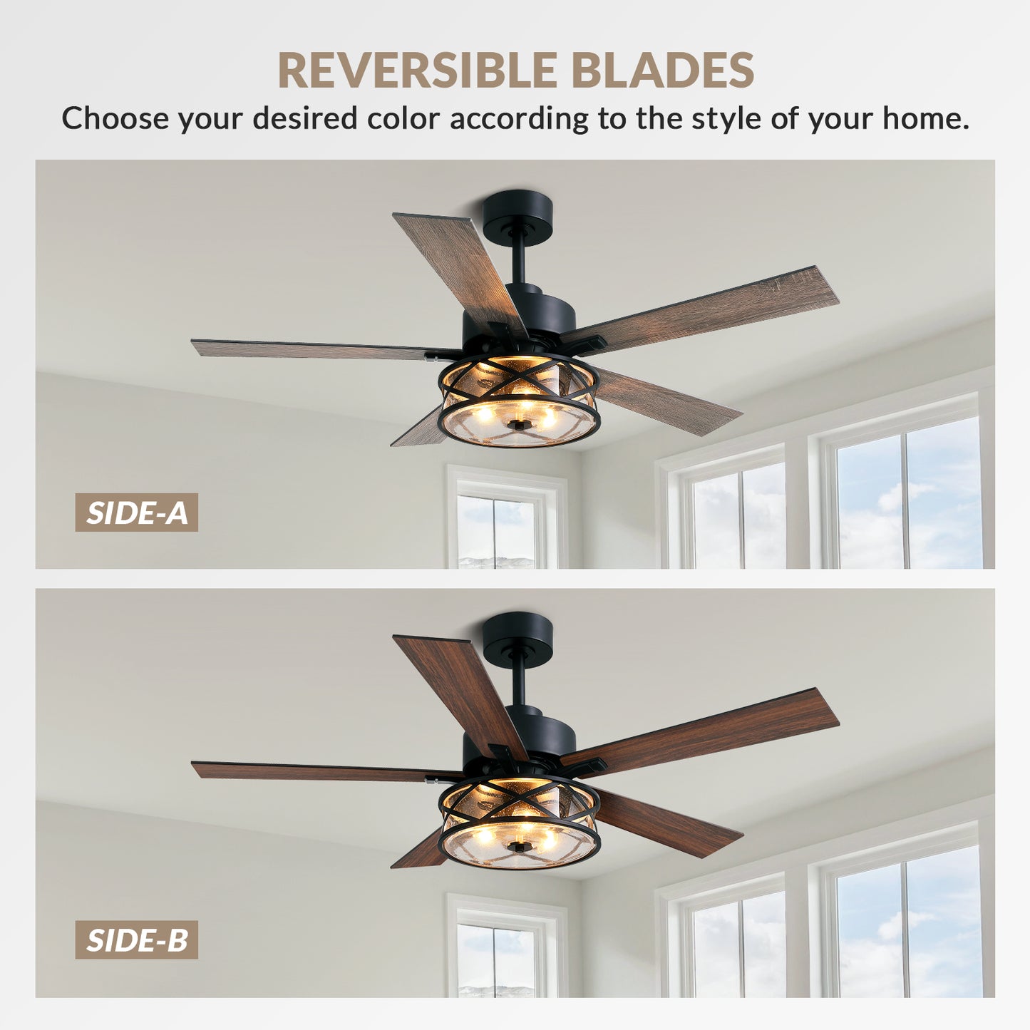 52 in. Indoor Black Chandelier Ceiling Fan with Remote Included with No Bulbs
