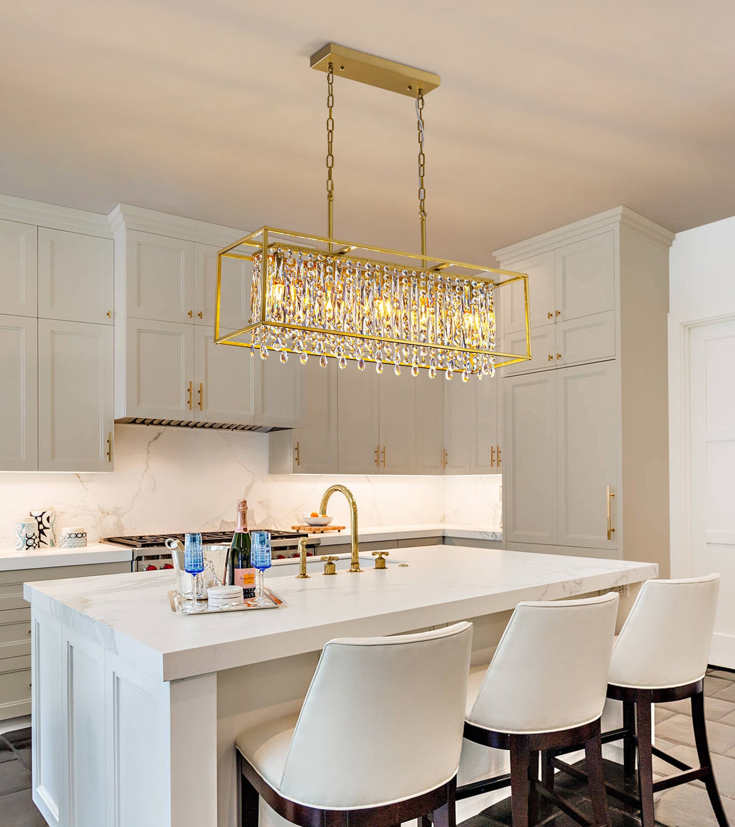 Modern 5 Lights Gold Crystal Chandelier Pendant Light Fixture