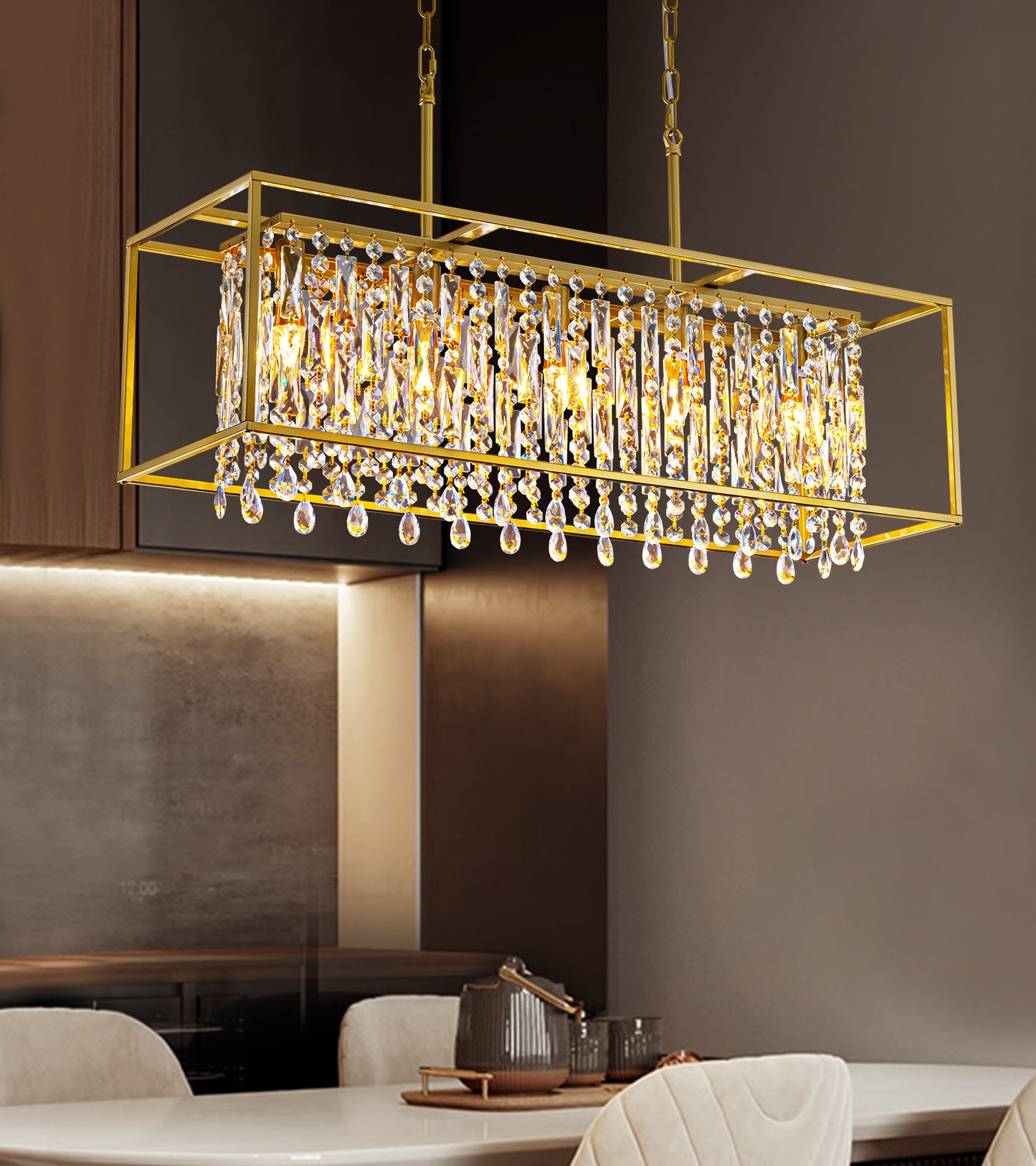 Modern 5 Lights Gold Crystal Chandelier Pendant Light Fixture