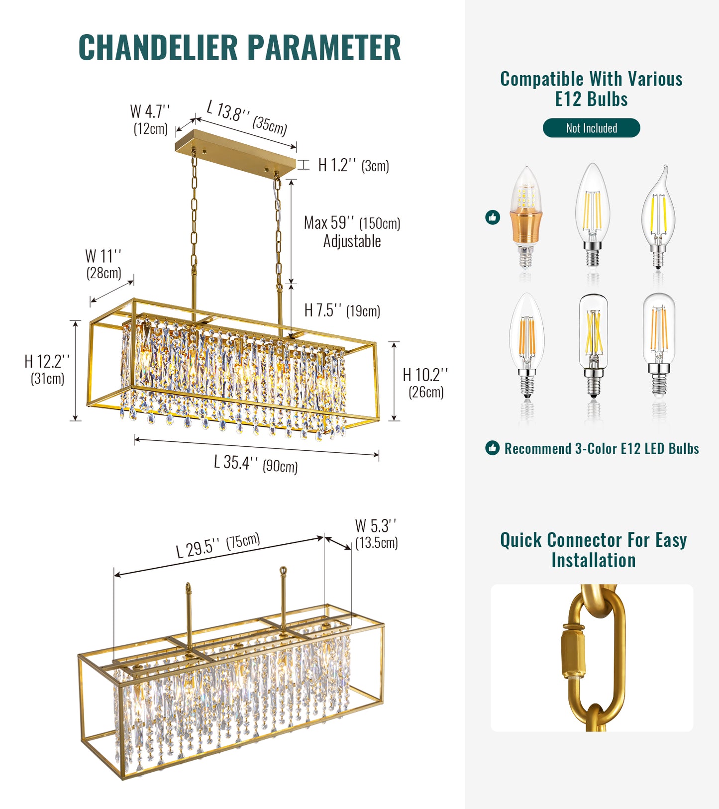 Modern 5 Lights Gold Crystal Chandelier Pendant Light Fixture