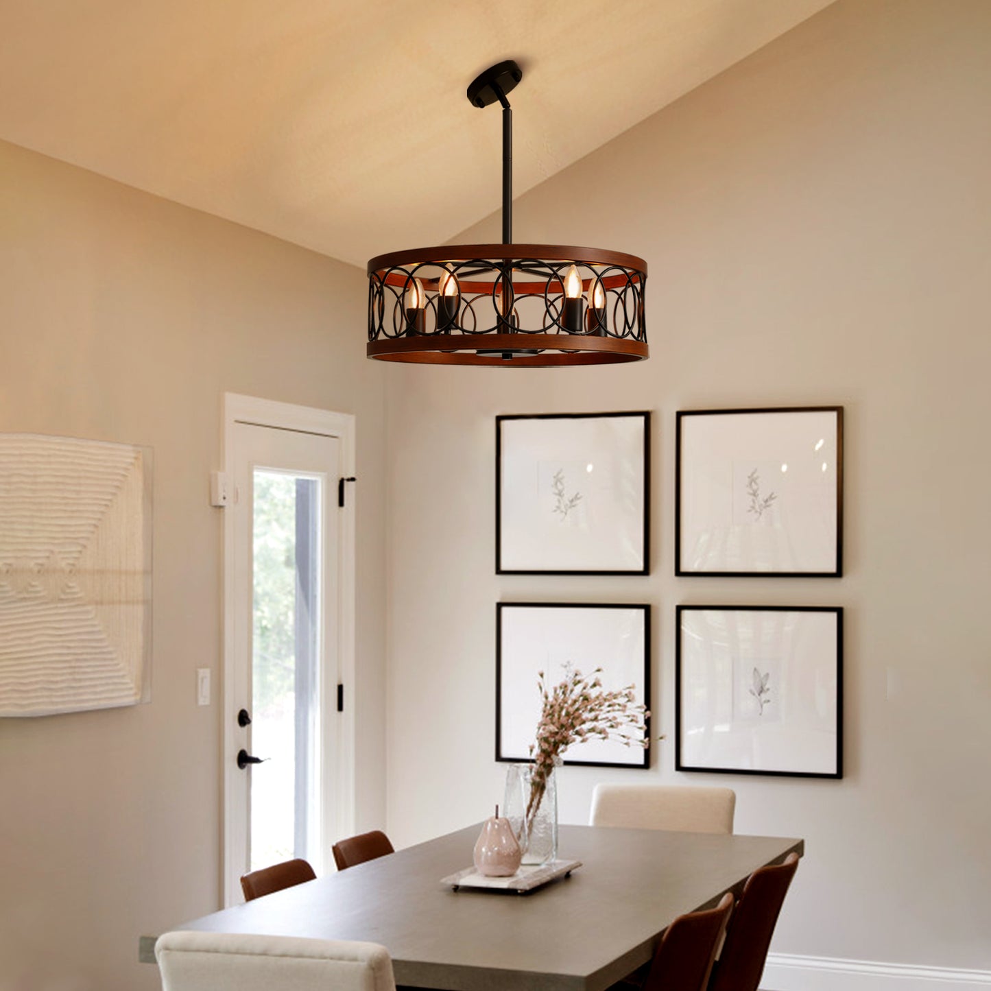 21.6 in. 5 Lights Farmhouse Chandelier Round Pendant Light Fixture