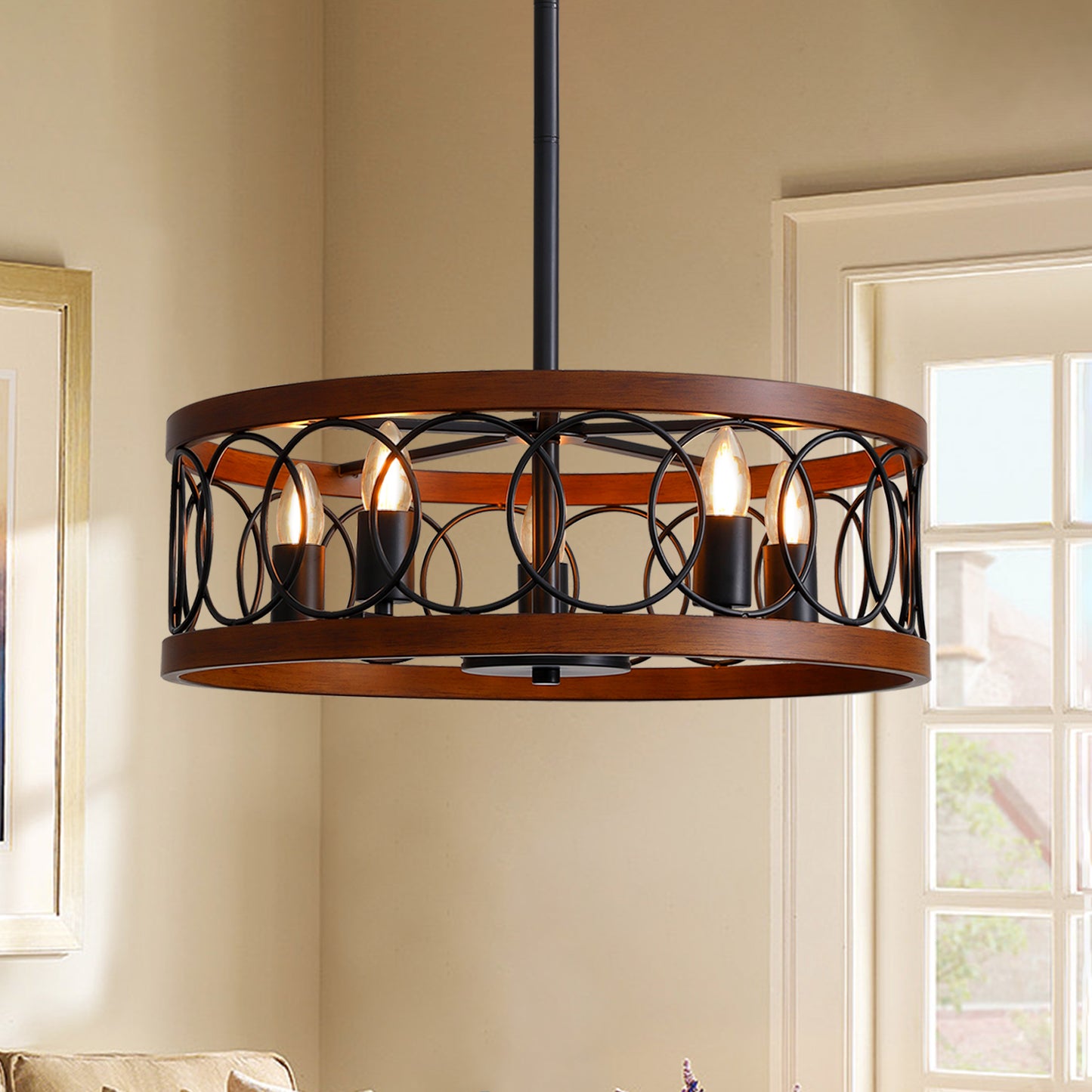 21.6 in. 5 Lights Farmhouse Chandelier Round Pendant Light Fixture