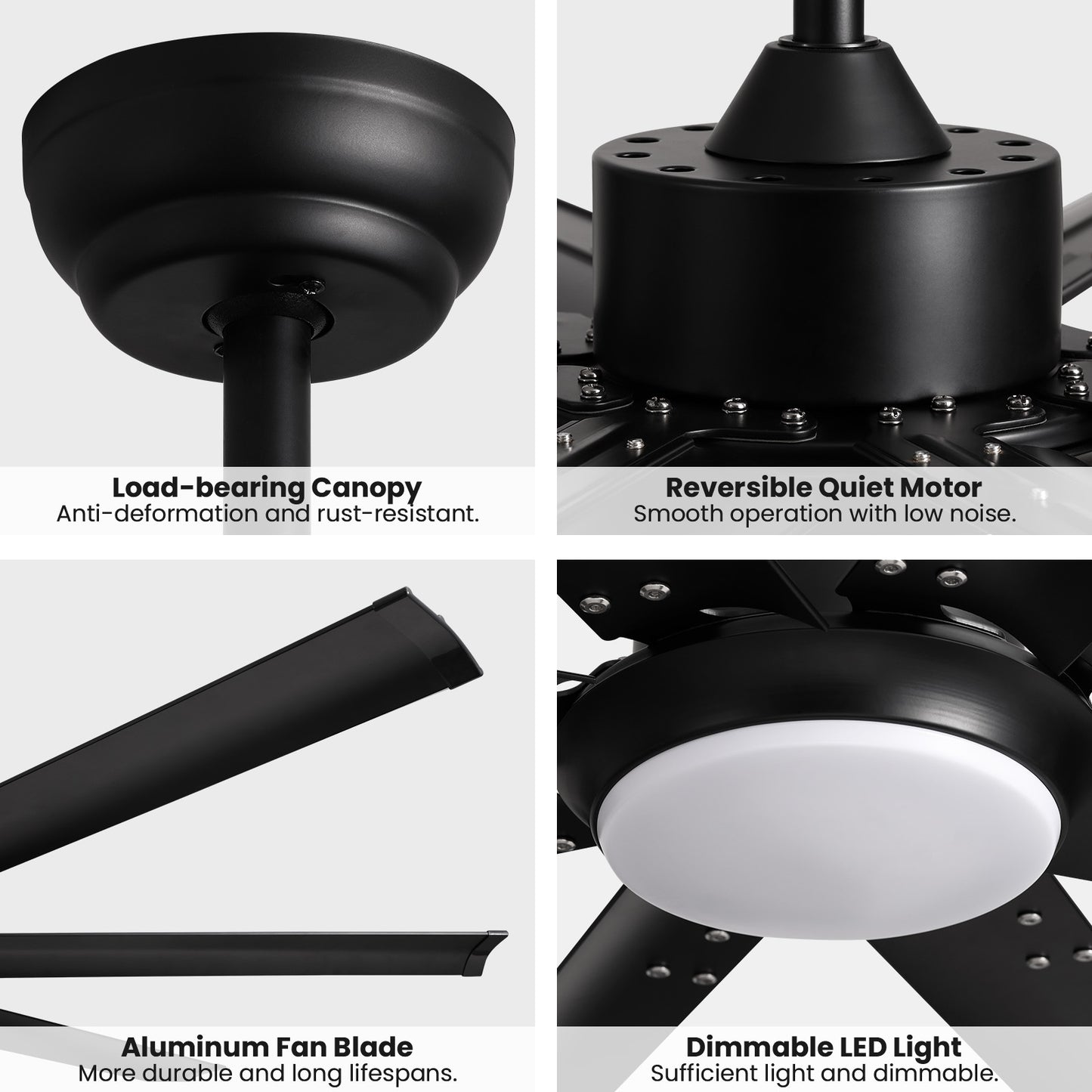 72 in. Large Black Ceiling Fan with Lights and Remote