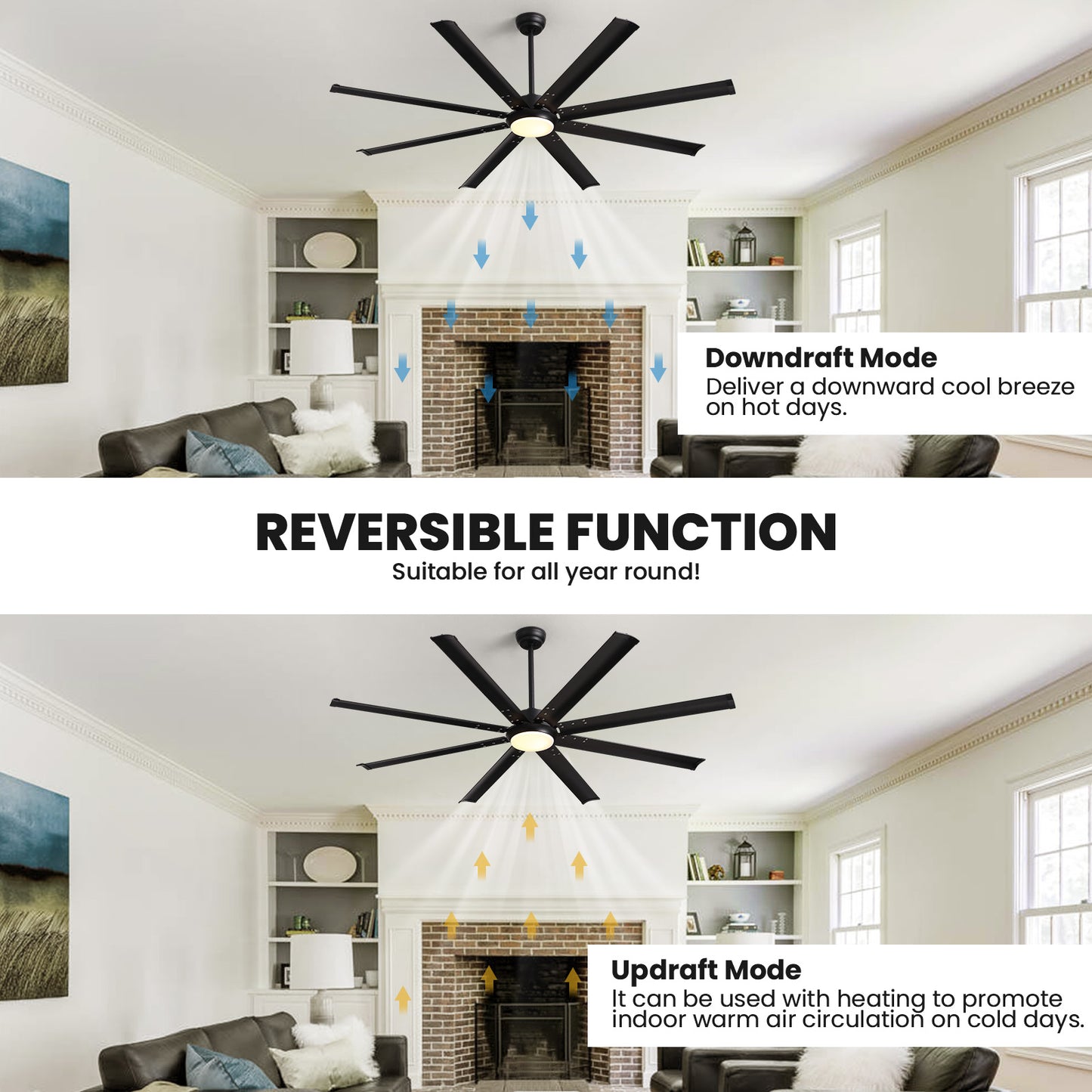 72 in. Large Black Ceiling Fan with Lights and Remote