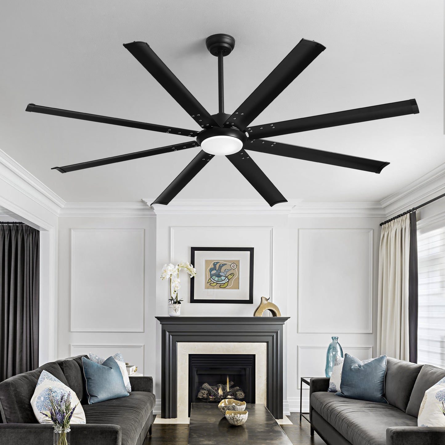72 in. Large Black Ceiling Fan with Lights and Remote