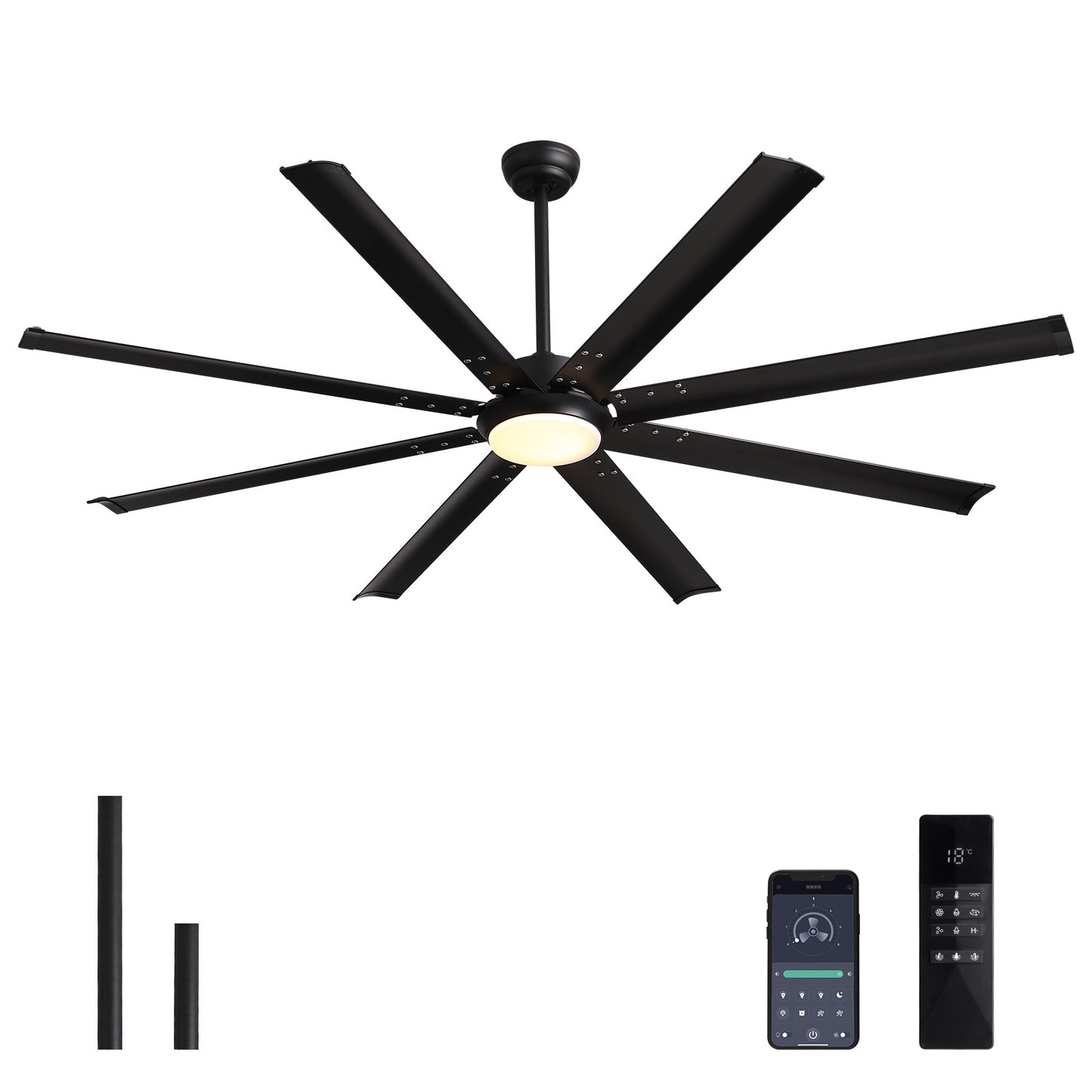 72 in. Large Black Ceiling Fan with Lights and Remote