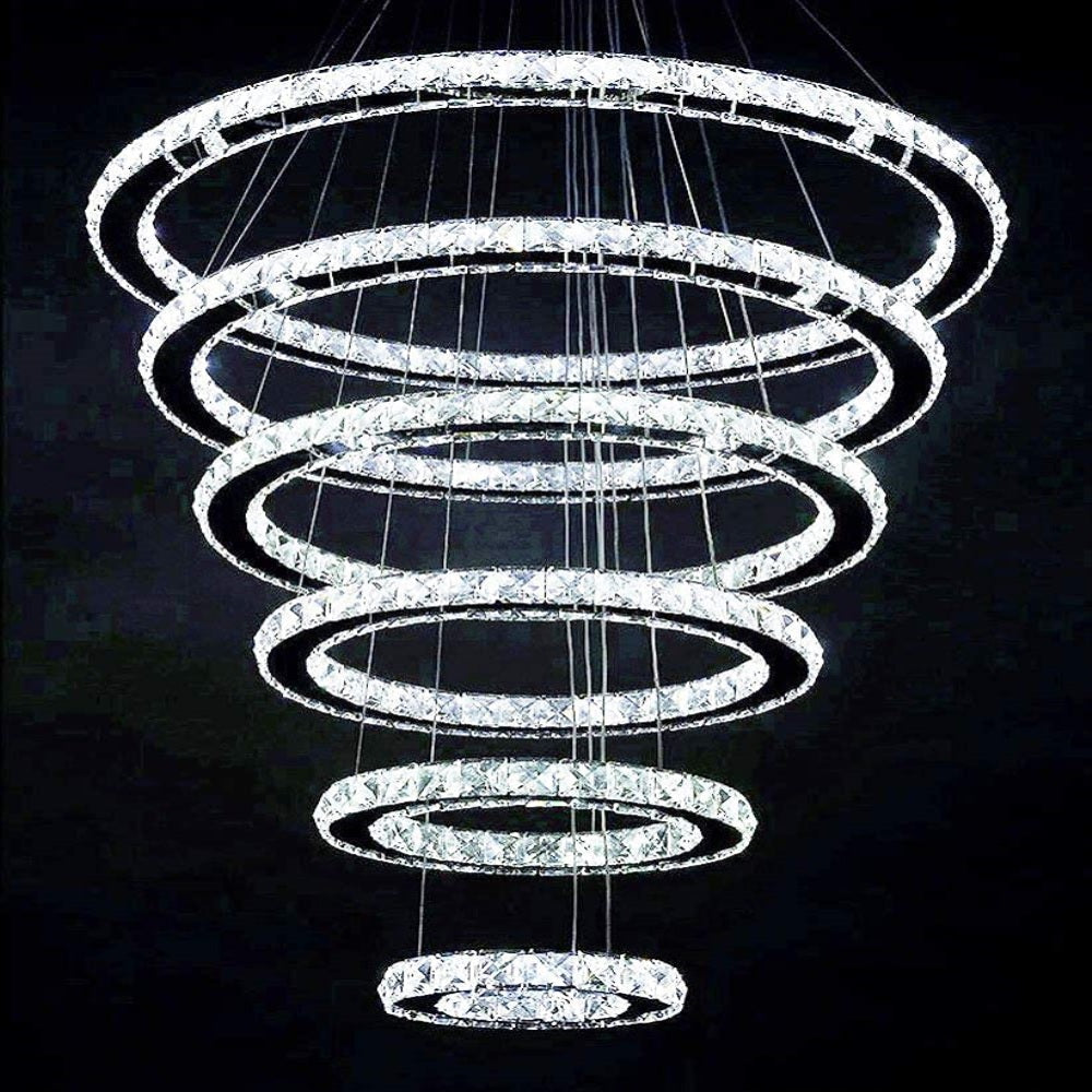 Modern Indoor Adjustable 6 Rings LED Crystal Chandeliers