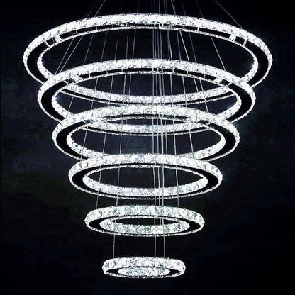 Modern Indoor Adjustable 6 Rings LED Crystal Chandeliers