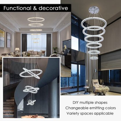 Modern Indoor Adjustable 6 Rings LED Crystal Chandeliers