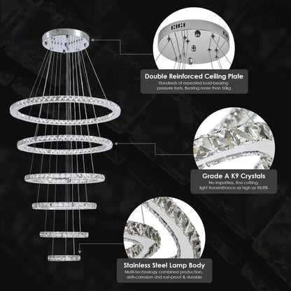 Modern Indoor Adjustable 6 Rings LED Crystal Chandeliers