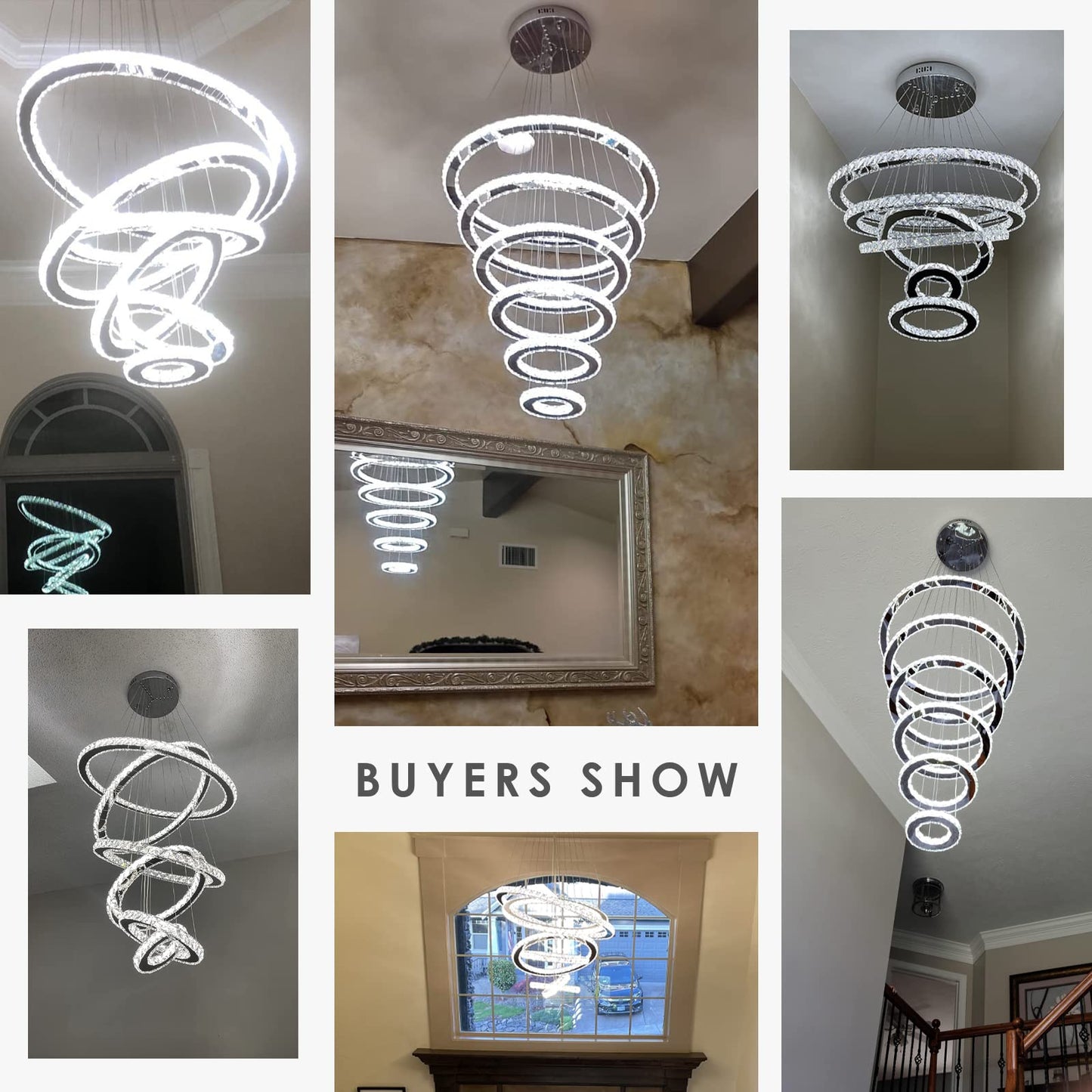 Modern Indoor Adjustable 6 Rings LED Crystal Chandeliers