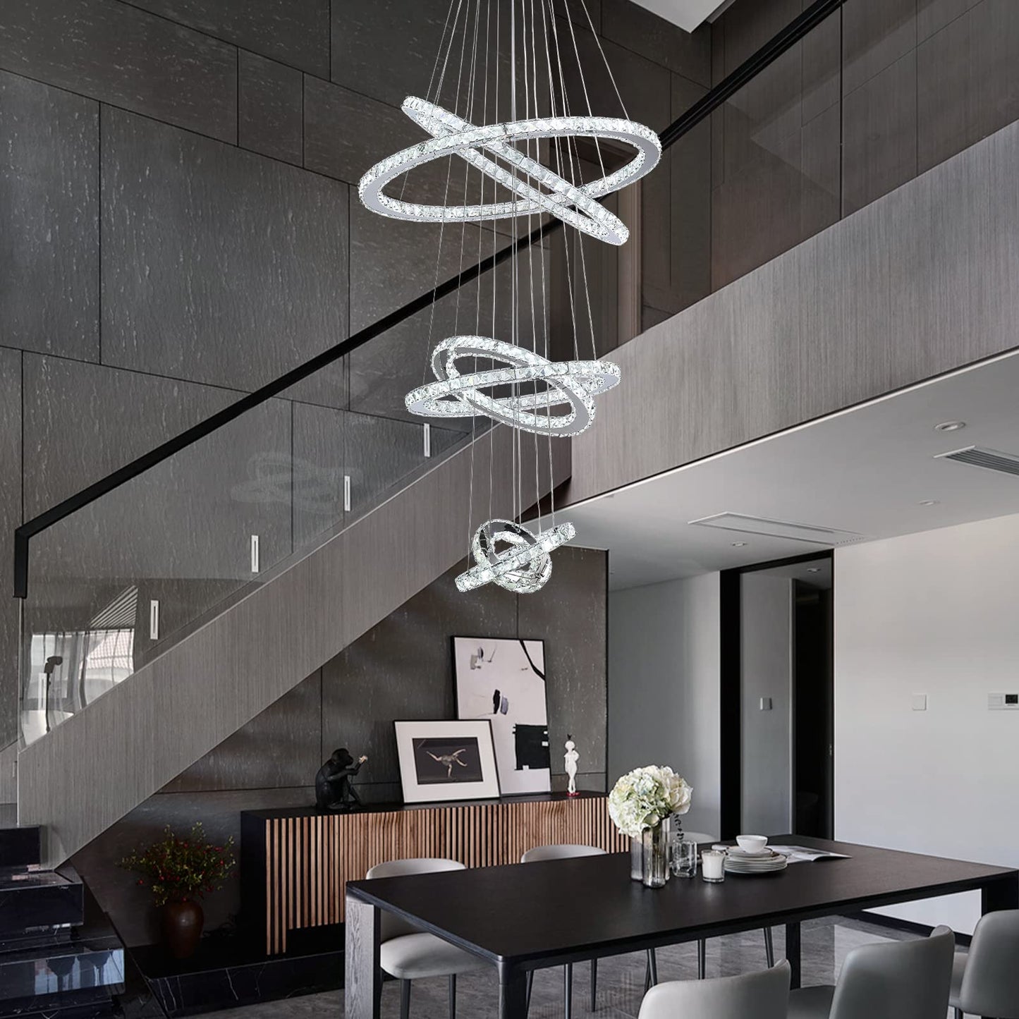 Modern Indoor Adjustable 6 Rings LED Crystal Chandeliers