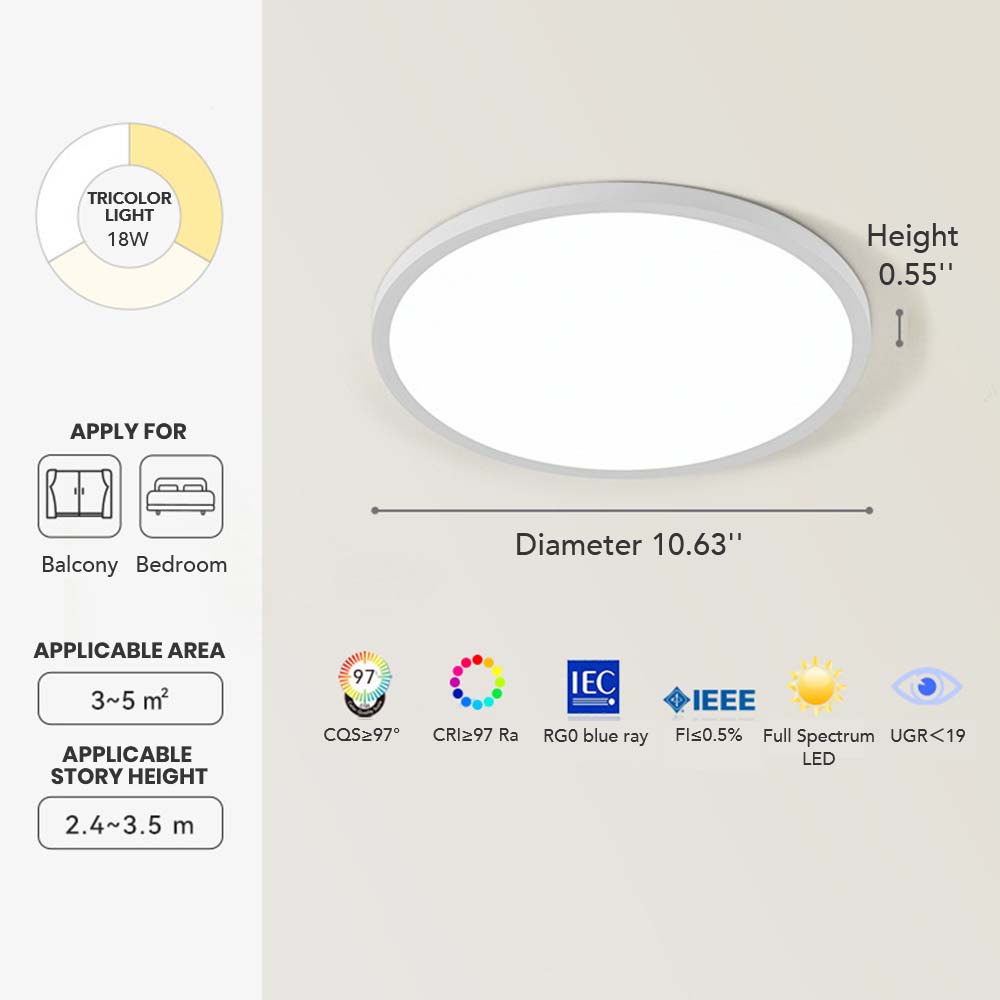 Full Spectrum Round White Lamp for Bedroom & Balcony