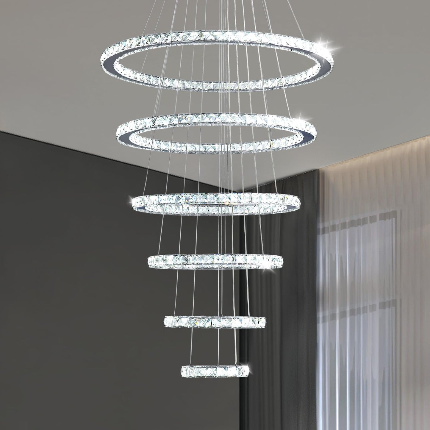 Modern Indoor Adjustable 6 Rings LED Crystal Chandeliers