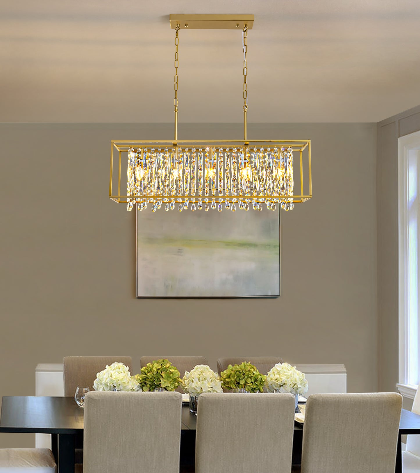 Modern 5 Lights Gold Crystal Chandelier Pendant Light Fixture