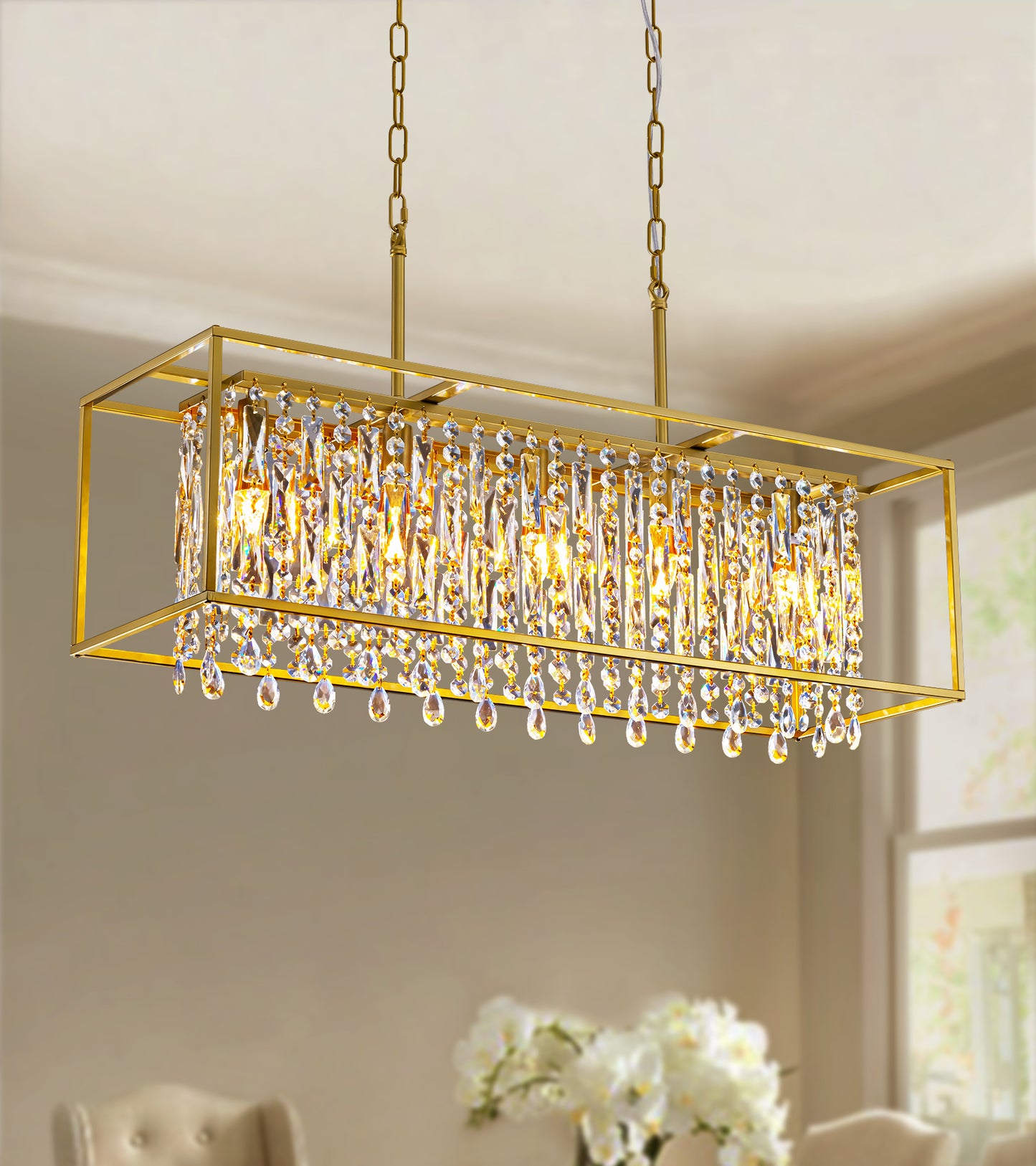 Modern 5 Lights Gold Crystal Chandelier Pendant Light Fixture