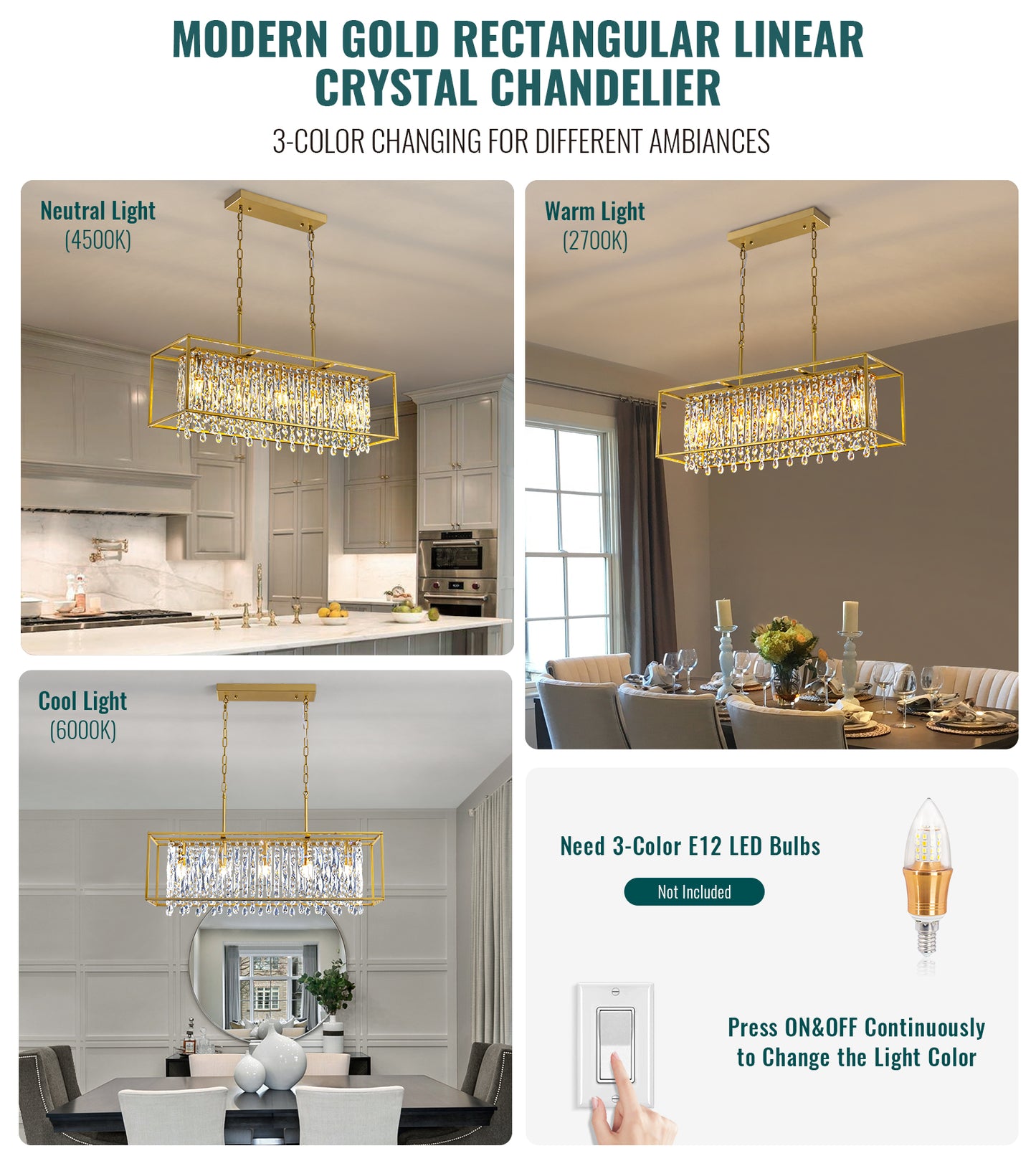 Modern 5 Lights Gold Crystal Chandelier Pendant Light Fixture