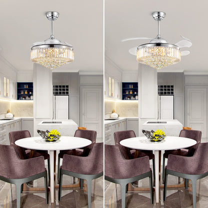 42 Inch Indoor Chrome Smart Retractable Crystal Ceiling Fan with Dimmable LED Light Included with Remote & App Control